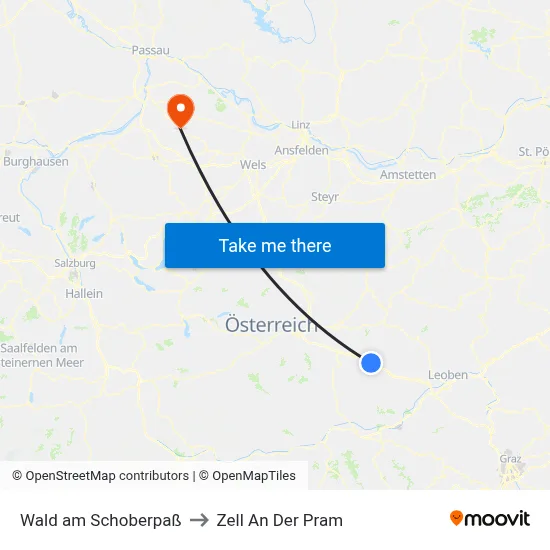 Wald am Schoberpaß to Zell An Der Pram map