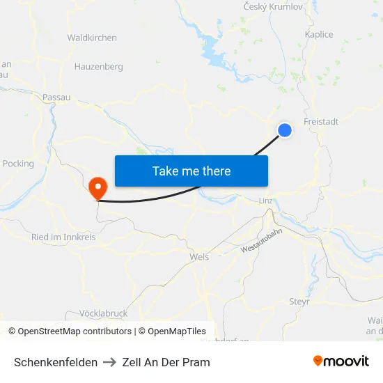 Schenkenfelden to Zell An Der Pram map