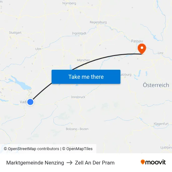 Marktgemeinde Nenzing to Zell An Der Pram map