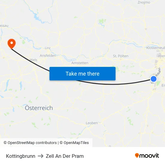 Kottingbrunn to Zell An Der Pram map