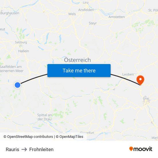 Rauris to Frohnleiten map