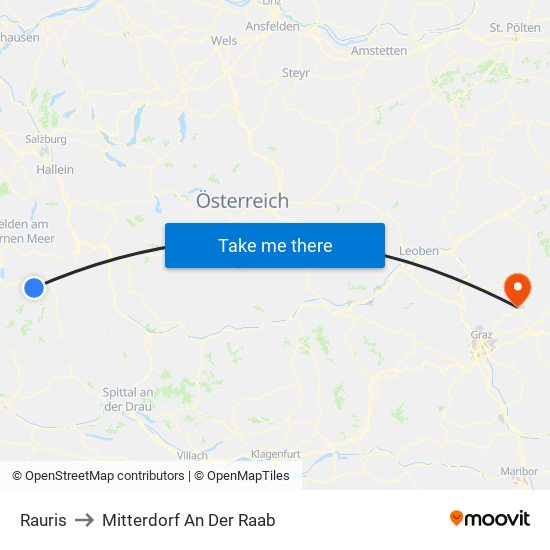 Rauris to Mitterdorf An Der Raab map