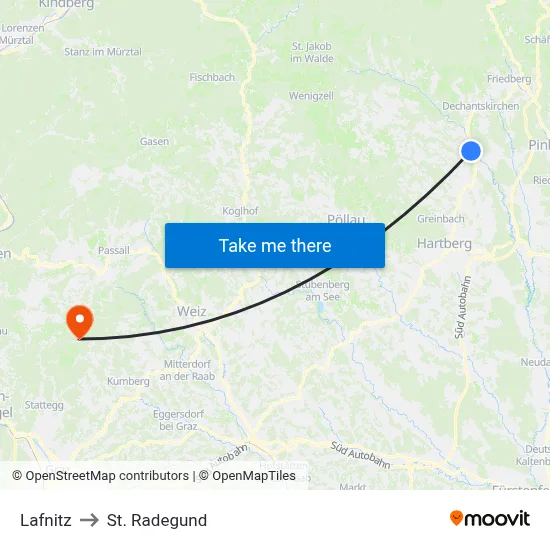 Lafnitz to St. Radegund map