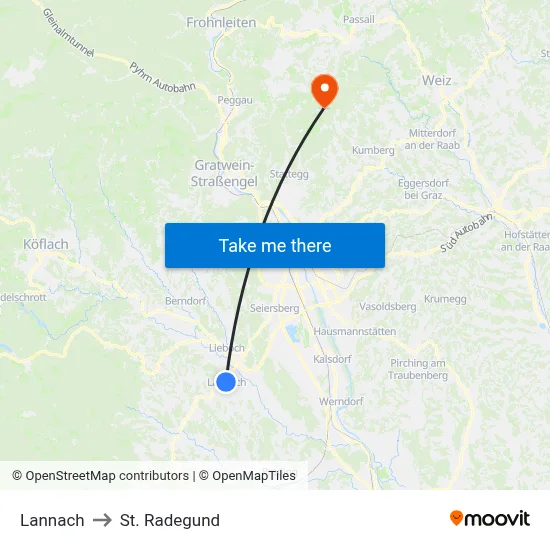 Lannach to St. Radegund map