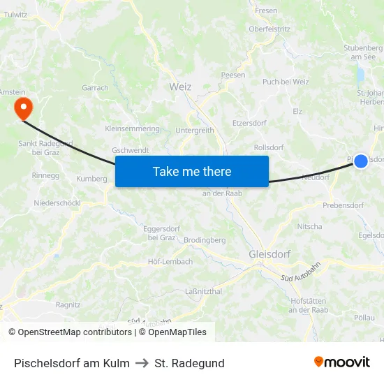 Pischelsdorf am Kulm to St. Radegund map