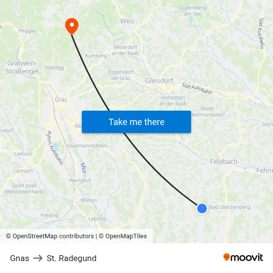 Gnas to St. Radegund map