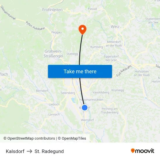 Kalsdorf to St. Radegund map