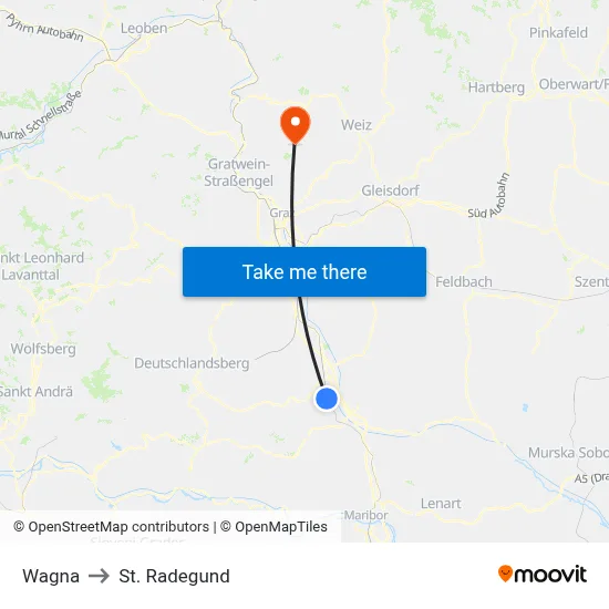 Wagna to St. Radegund map