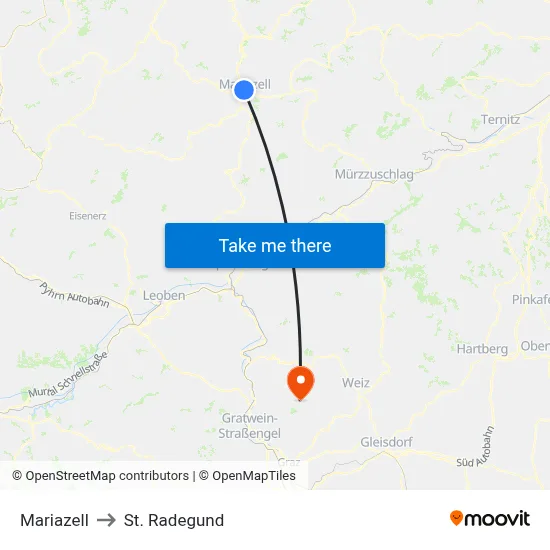 Mariazell to St. Radegund map