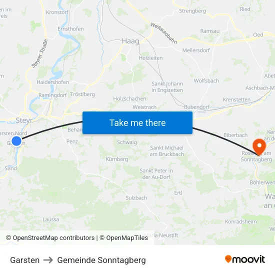 Garsten to Gemeinde Sonntagberg map