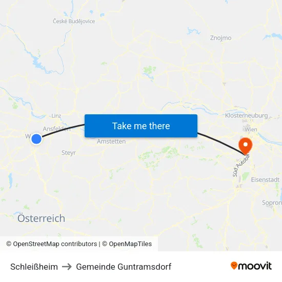 Schleißheim to Gemeinde Guntramsdorf map