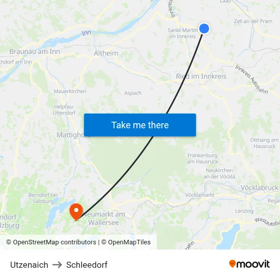 Utzenaich to Schleedorf map