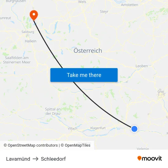 Lavamünd to Schleedorf map