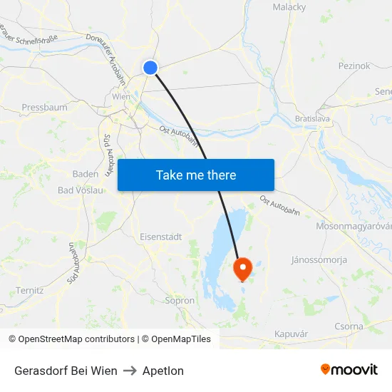 Gerasdorf Bei Wien to Apetlon map