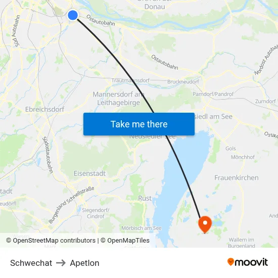 Schwechat to Apetlon map