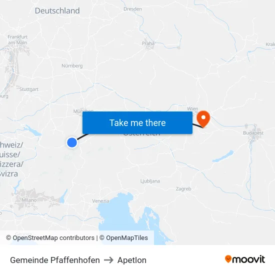 Gemeinde Pfaffenhofen to Apetlon map