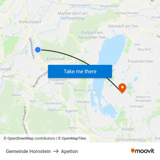 Gemeinde Hornstein to Apetlon map