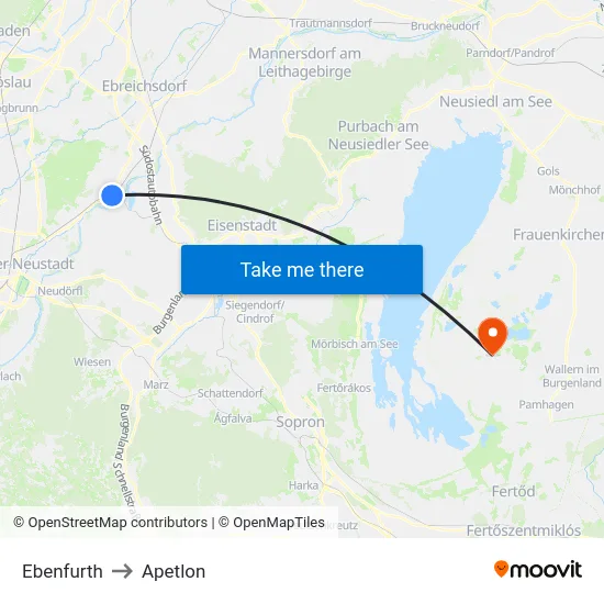 Ebenfurth to Apetlon map