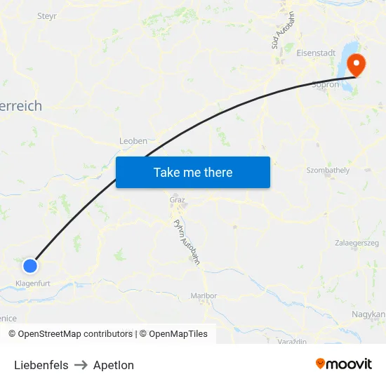 Liebenfels to Apetlon map