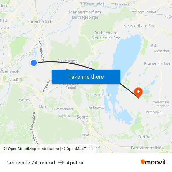 Gemeinde Zillingdorf to Apetlon map