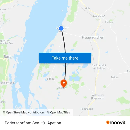 Podersdorf am See to Apetlon map