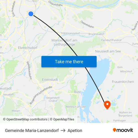 Gemeinde Maria-Lanzendorf to Apetlon map