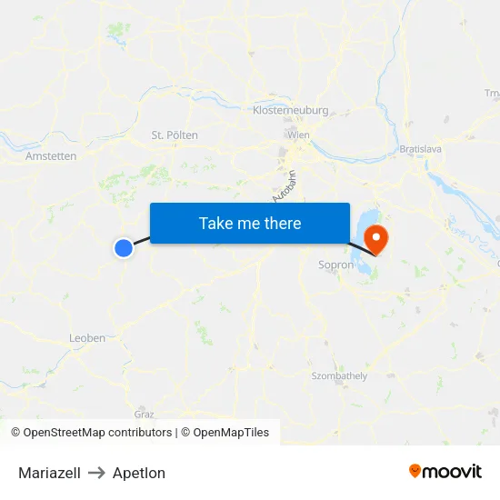 Mariazell to Apetlon map