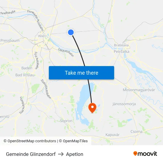 Gemeinde Glinzendorf to Apetlon map