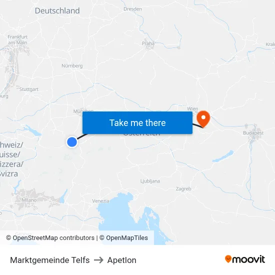 Marktgemeinde Telfs to Apetlon map