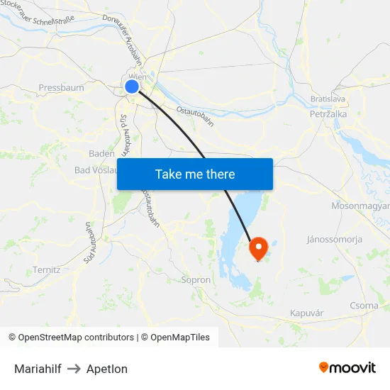 Mariahilf to Apetlon map