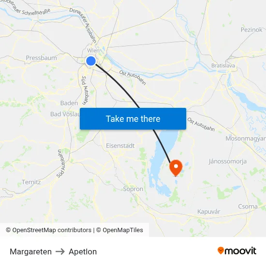 Margareten to Apetlon map