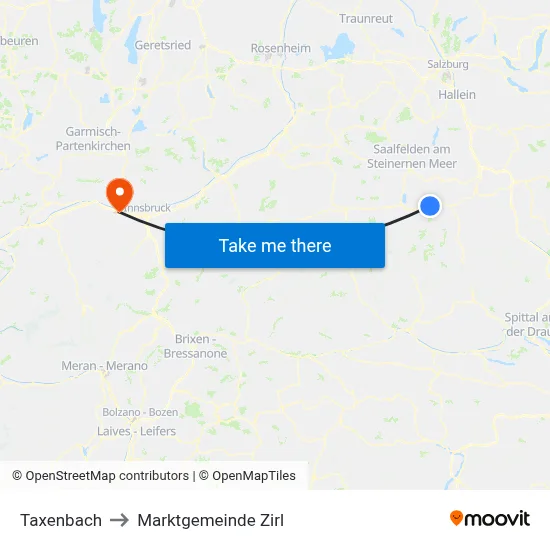 Taxenbach to Marktgemeinde Zirl map