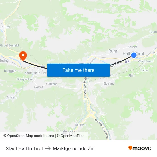 Stadt Hall In Tirol to Marktgemeinde Zirl map