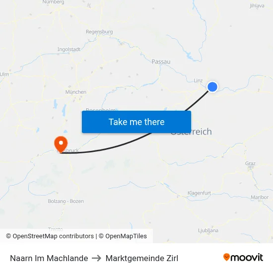 Naarn Im Machlande to Marktgemeinde Zirl map