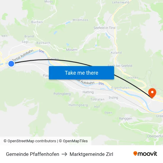 Gemeinde Pfaffenhofen to Marktgemeinde Zirl map