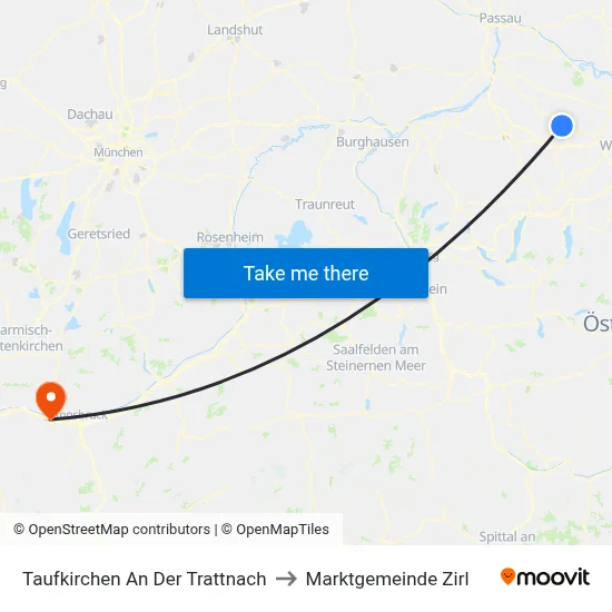 Taufkirchen An Der Trattnach to Marktgemeinde Zirl map