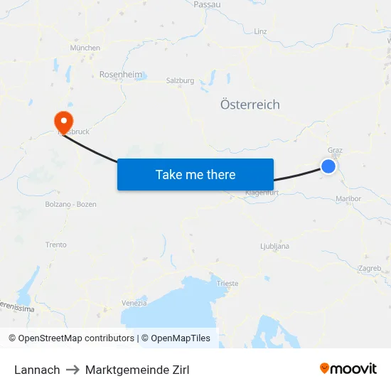 Lannach to Marktgemeinde Zirl map