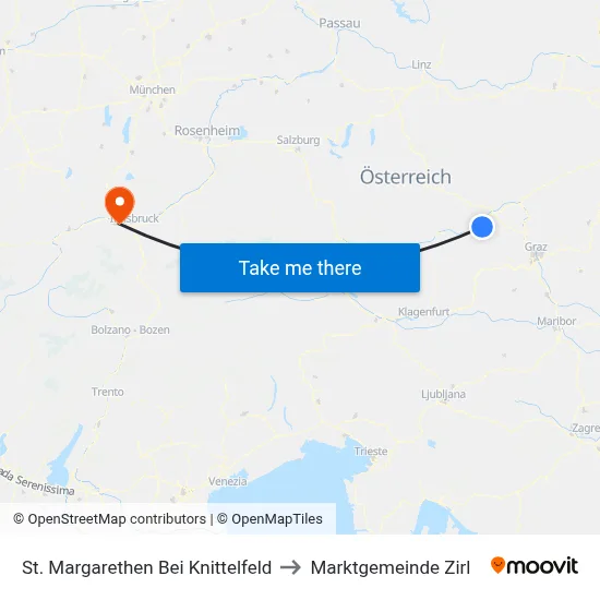 St. Margarethen Bei Knittelfeld to Marktgemeinde Zirl map