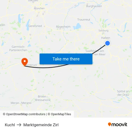 Kuchl to Marktgemeinde Zirl map