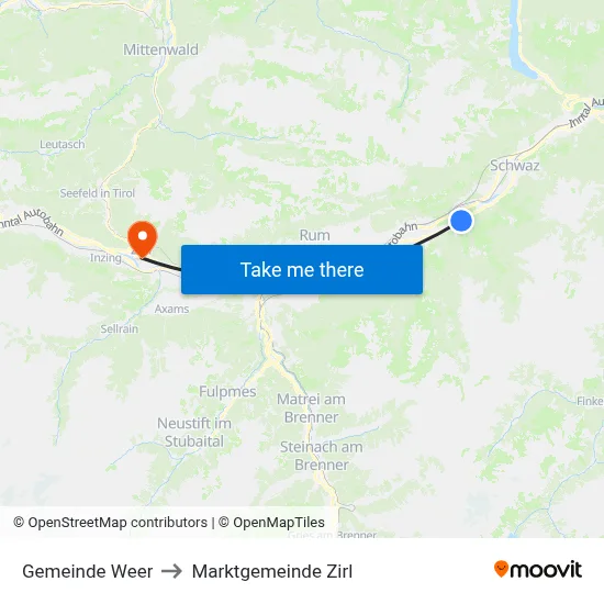 Gemeinde Weer to Marktgemeinde Zirl map