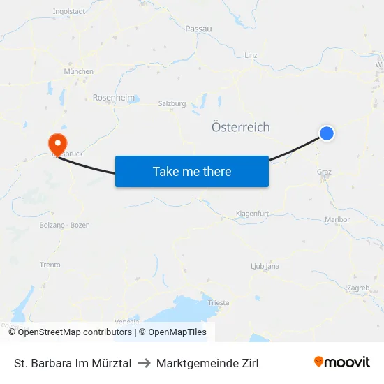 St. Barbara Im Mürztal to Marktgemeinde Zirl map