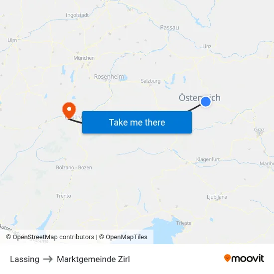 Lassing to Marktgemeinde Zirl map