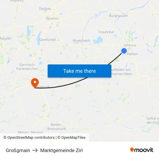 Großgmain to Marktgemeinde Zirl map