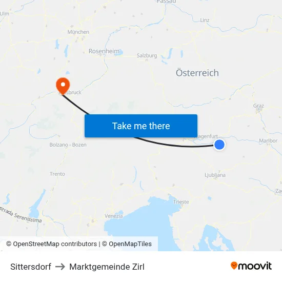 Sittersdorf to Marktgemeinde Zirl map