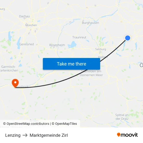 Lenzing to Marktgemeinde Zirl map
