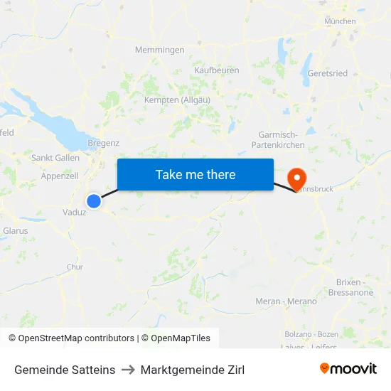 Gemeinde Satteins to Marktgemeinde Zirl map