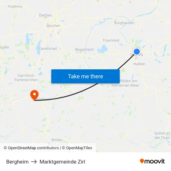 Bergheim to Marktgemeinde Zirl map