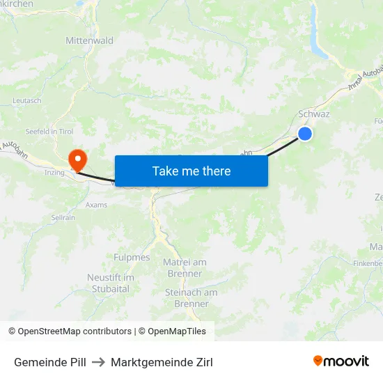 Gemeinde Pill to Marktgemeinde Zirl map