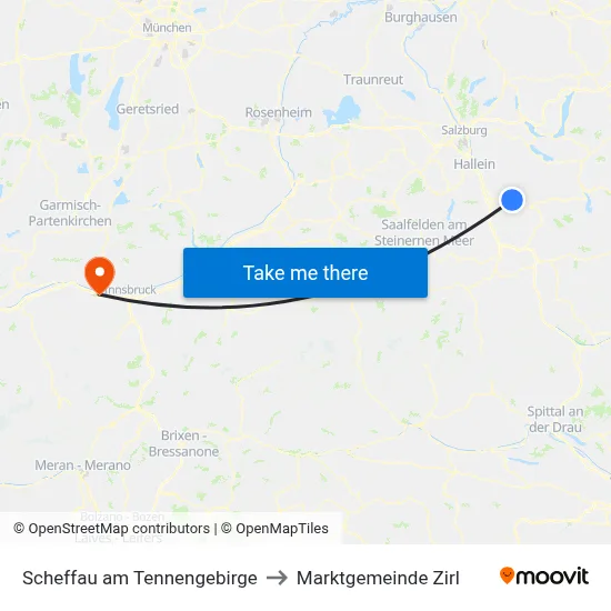 Scheffau am Tennengebirge to Marktgemeinde Zirl map