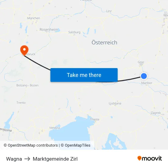 Wagna to Marktgemeinde Zirl map